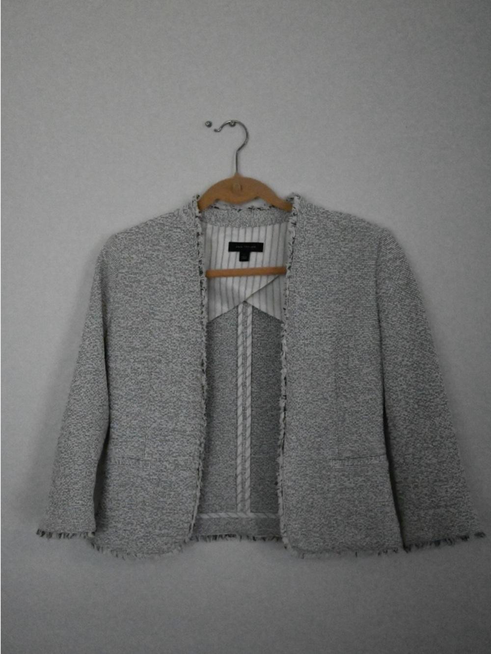 Ann Taylor Light Grey Fringed Open-Front Jacket